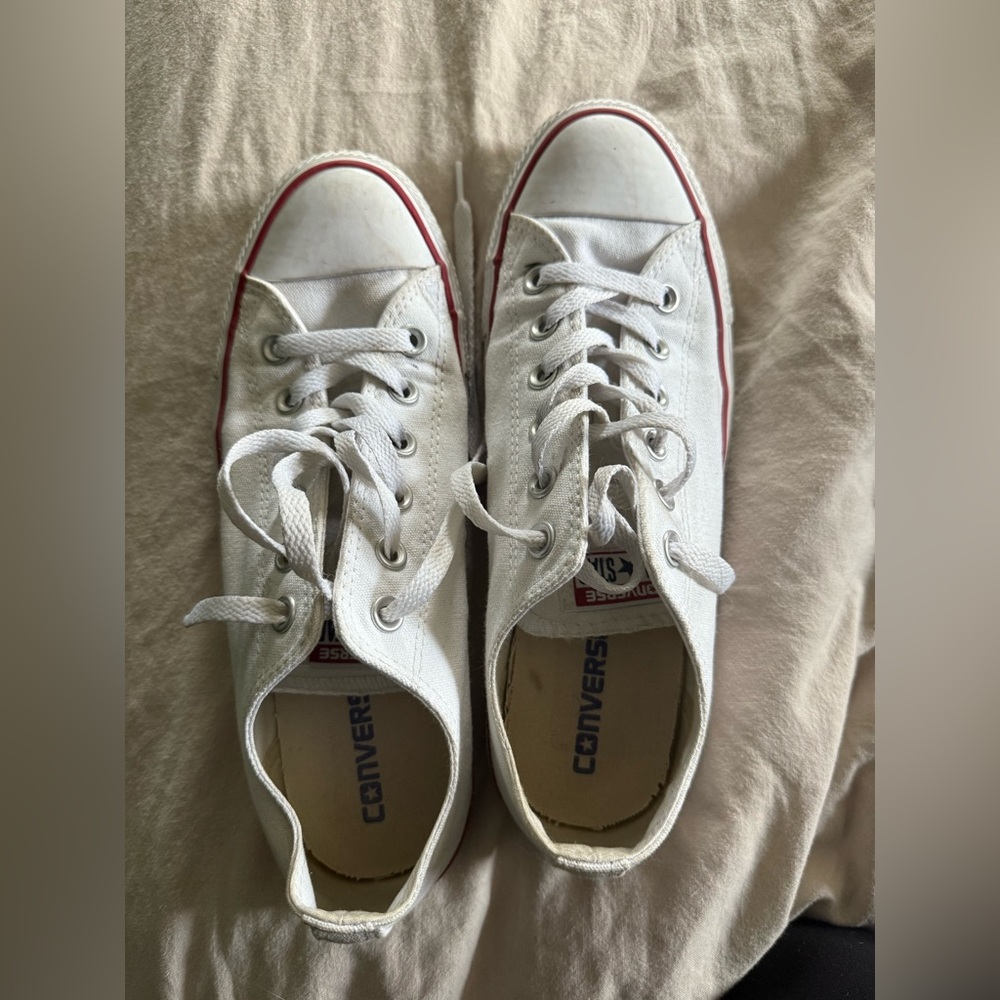 Converse White Canvas Sneakers with Red Trim